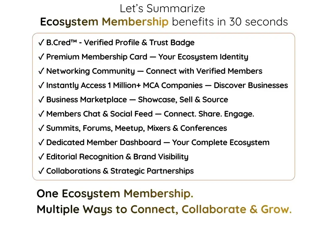 Membership Benefits Summary Let's Summarize Ecosystem Membership benefits in 30 seconds